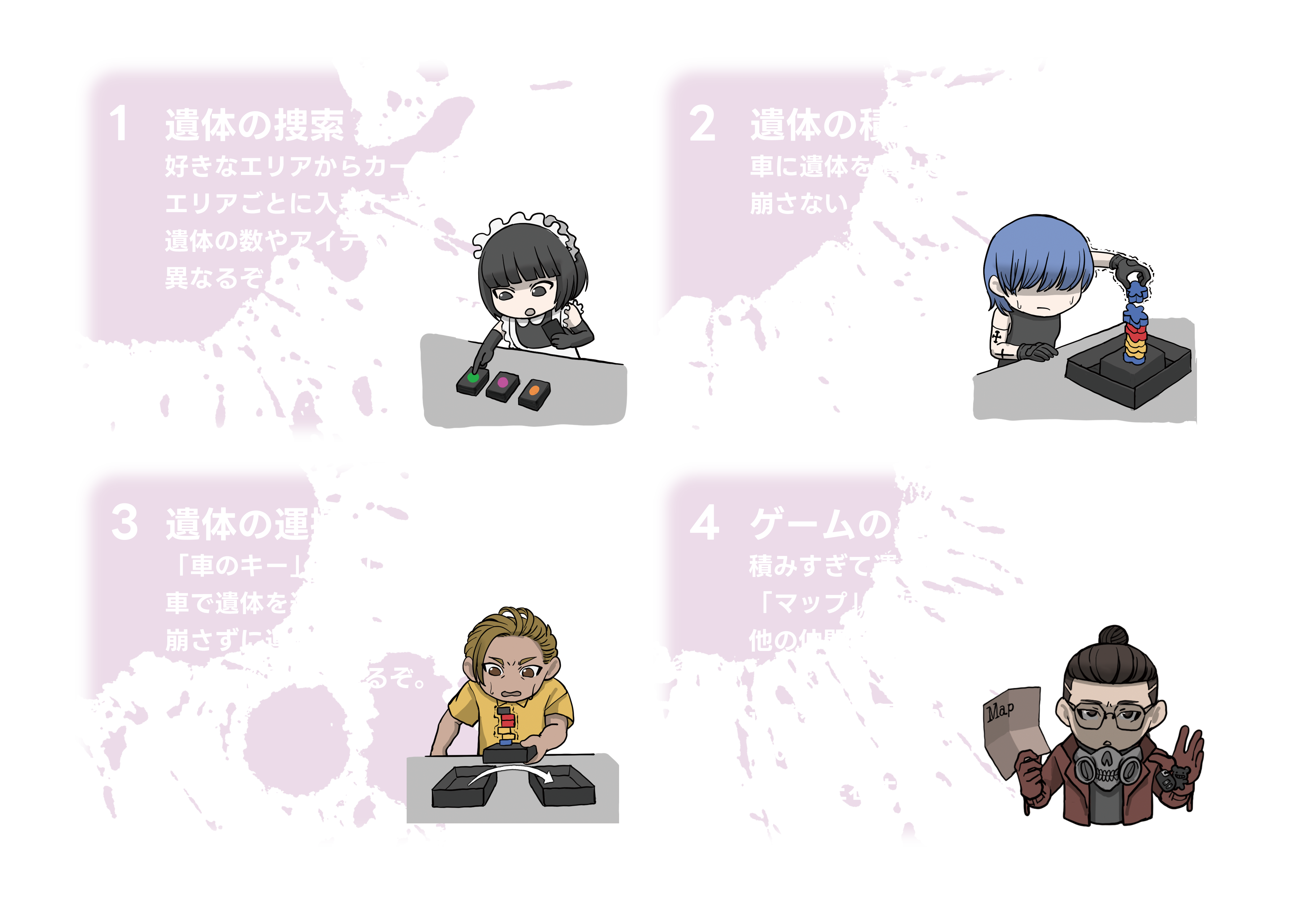 静葬員の遊び方を説明する図解